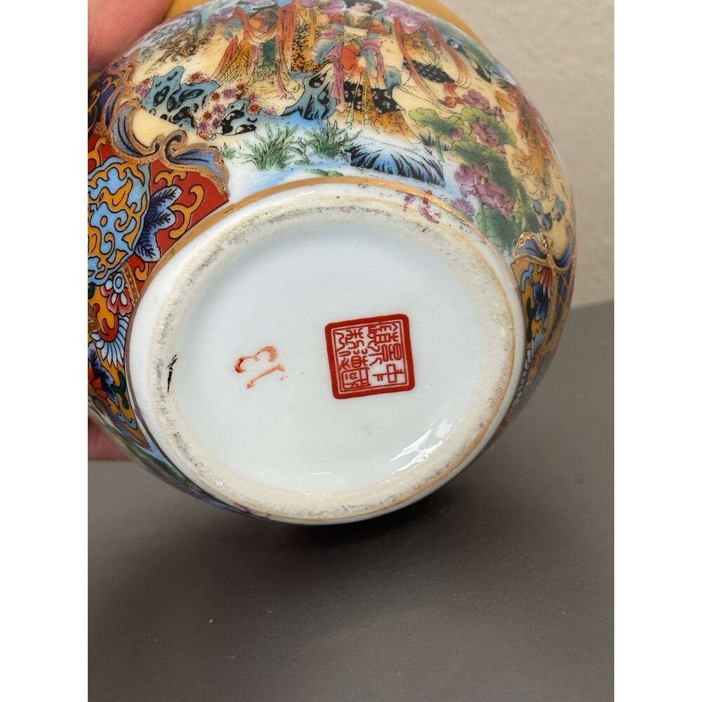 Vintage Hand Painted Ceramic Chinese Satsuma Style Small Fish Bowl Planter - Picture 6 of 6